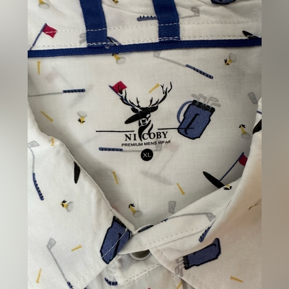 NiCoby Premium men's modal button down golf print shirt size XL - Picture 5 of 7